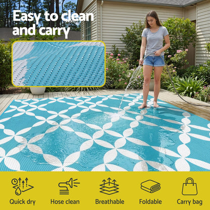 Gardeon Home & Garden > Rugs > Outdoor Rugs Gardeon Outdoor Rugs 274x366cm Large Carpet Reversible Area Mat PP Dual-Sided Patio Rug Light Blue
