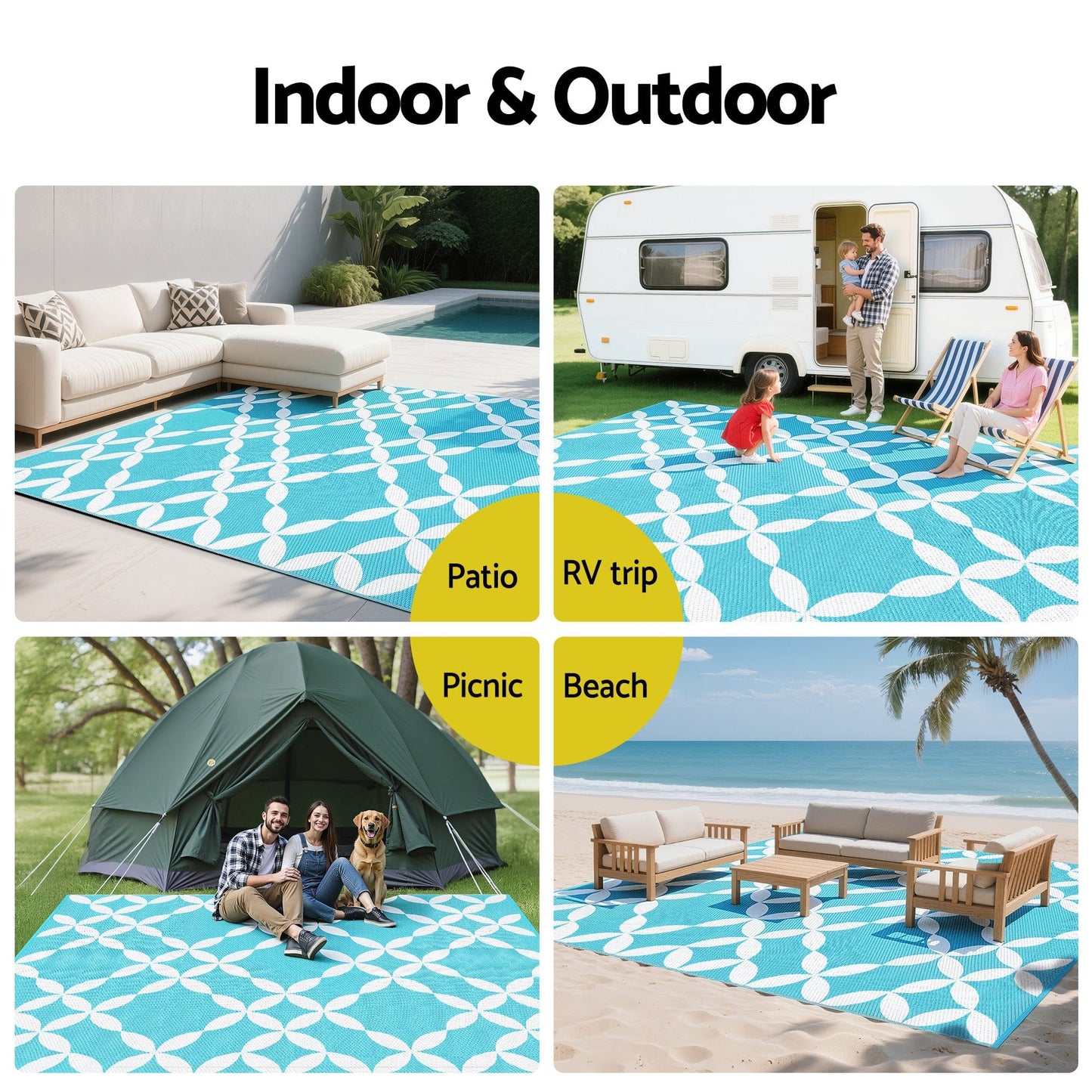 Gardeon Home & Garden > Rugs > Outdoor Rugs Gardeon Outdoor Rugs 274x366cm Large Carpet Reversible Area Mat PP Dual-Sided Patio Rug Light Blue