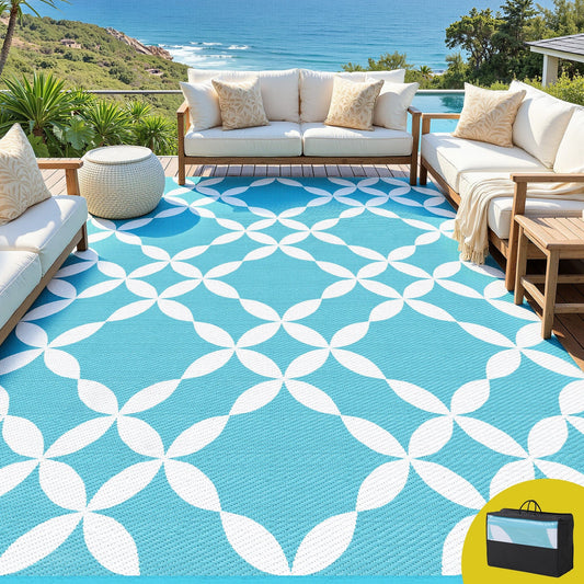 Gardeon Home & Garden > Rugs > Outdoor Rugs Gardeon Outdoor Rugs 274x366cm Large Carpet Reversible Area Mat PP Dual-Sided Patio Rug Light Blue