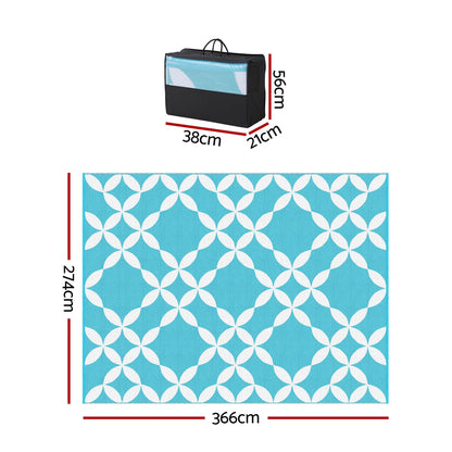 Gardeon Home & Garden > Rugs > Outdoor Rugs Gardeon Outdoor Rugs 274x366cm Large Carpet Reversible Area Mat PP Dual-Sided Patio Rug Light Blue
