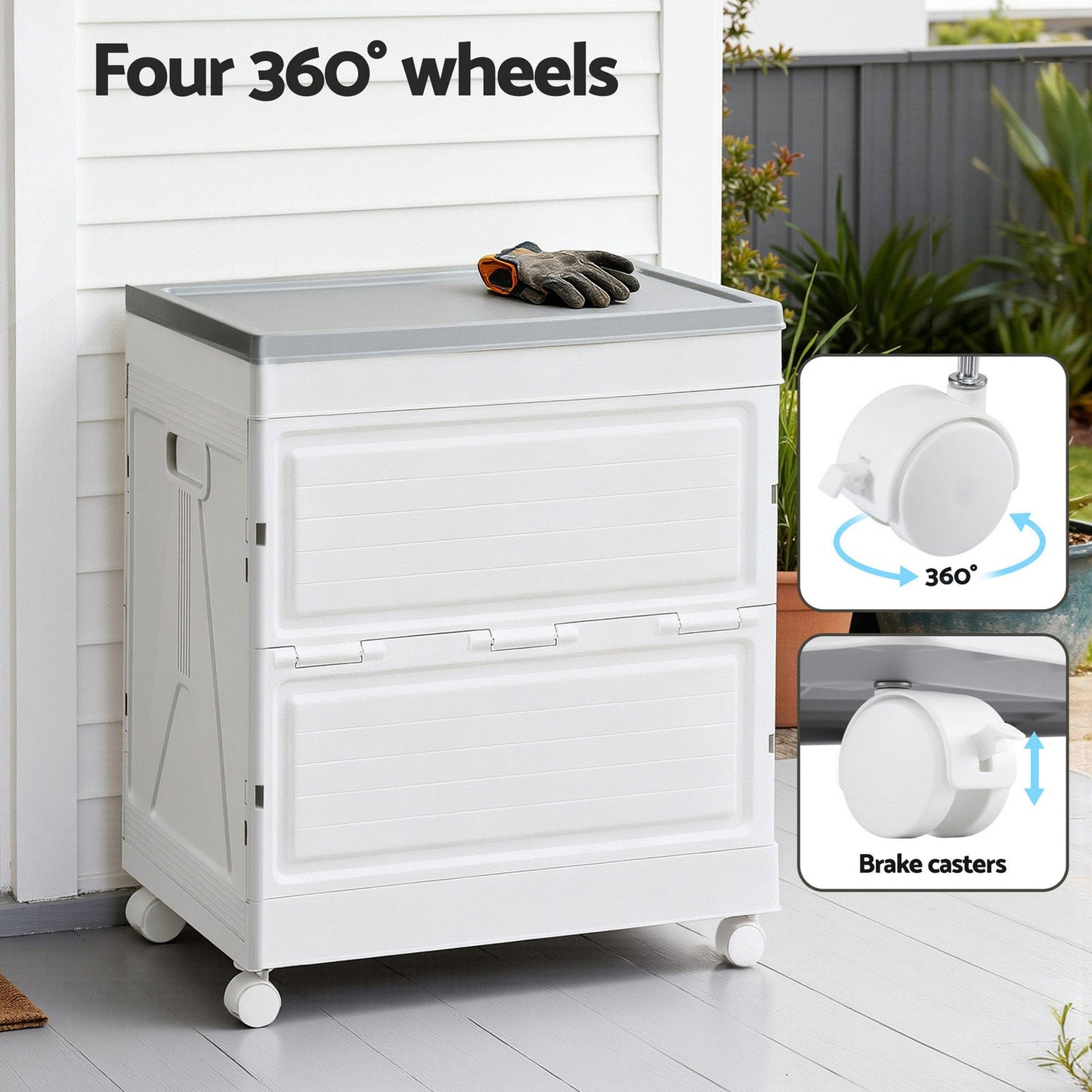 Gardeon Home & Garden > Storage > Storage Boxes Gardeon 159L Outdoor Storage Box Stackable Cupboard Camping Organizer Wheels