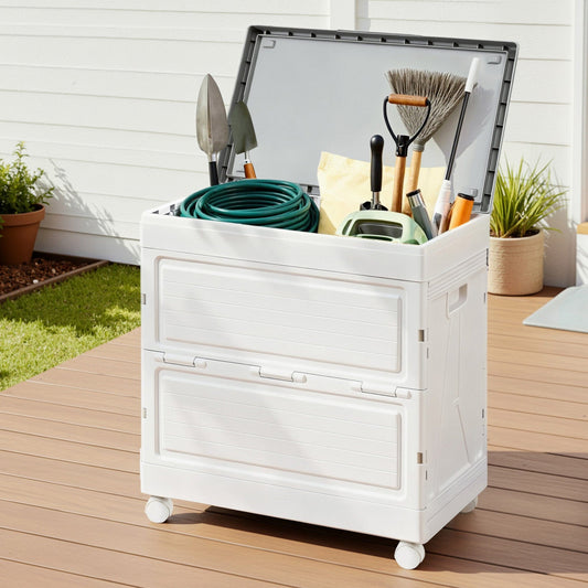 Gardeon Home & Garden > Storage > Storage Boxes Gardeon 159L Outdoor Storage Box Stackable Cupboard Camping Organizer Wheels