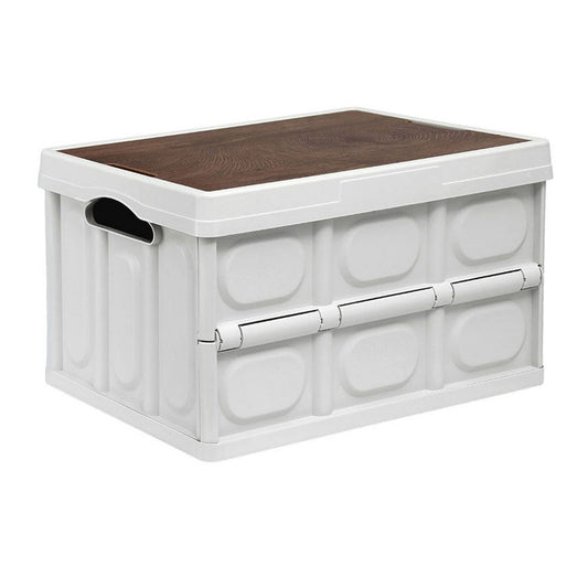Gardeon Home & Garden > Storage > Storage Boxes Gardeon Collapsible Outdoor Storage Box 50L Stackable Folding Camping Organizer Plywood Lid Beige