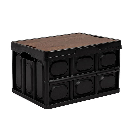 Gardeon Home & Garden > Storage > Storage Boxes Gardeon Collapsible Outdoor Storage Box 50L Stackable Folding Camping Organizer Plywood Lid Black