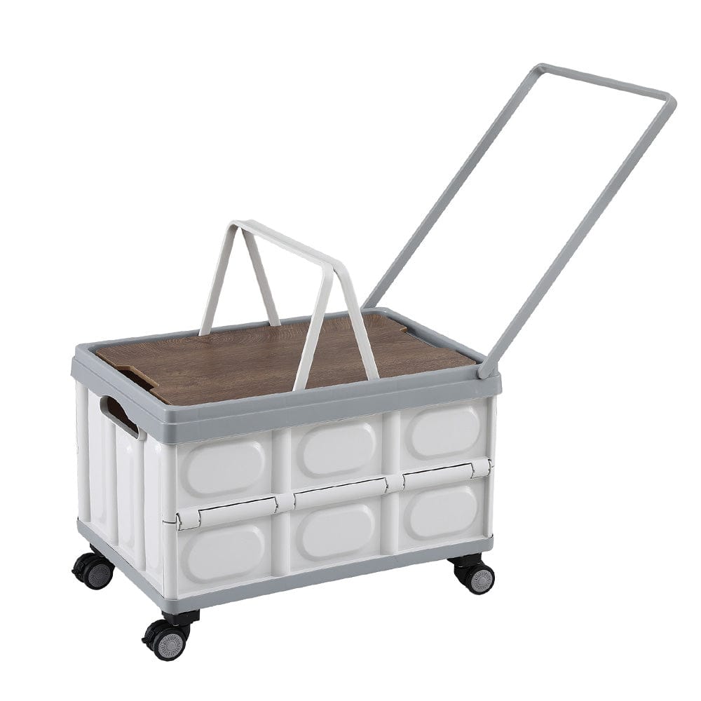 Gardeon Home & Garden > Storage > Storage Boxes Gardeon Collapsible Outdoor Storage Box 54L Stackable Folding Camping Organizer Wheels Plywood Lid Beige