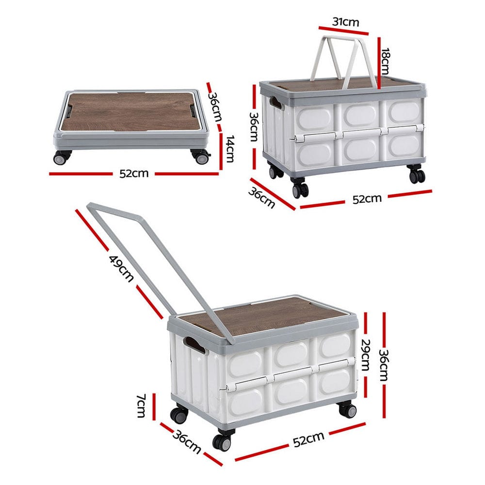 Gardeon Home & Garden > Storage > Storage Boxes Gardeon Collapsible Outdoor Storage Box 54L Stackable Folding Camping Organizer Wheels Plywood Lid Beige