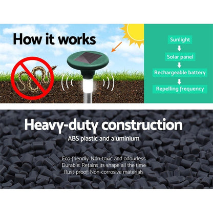 Gardeon Pet Care > Pest Control > Household Insect Repellents Gardeon 4X Solar LED Snake Repeller Pulse Plus Ultrasonic Pest Rodent Repellent