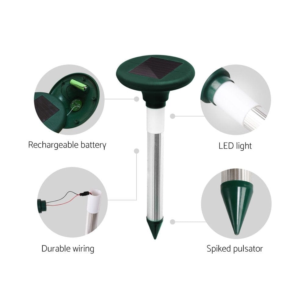 Gardeon Pet Care > Pest Control > Household Insect Repellents Gardeon 4X Solar LED Snake Repeller Pulse Plus Ultrasonic Pest Rodent Repellent