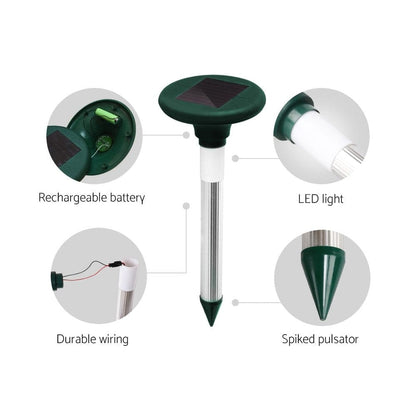 Gardeon Pet Care > Pest Control > Household Insect Repellents Gardeon 4X Solar LED Snake Repeller Pulse Plus Ultrasonic Pest Rodent Repellent