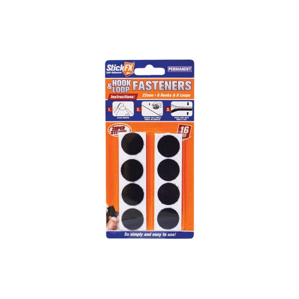 Generic 22mm Hook & Loop Sticky Self Adhesive Round Dots Coins Circles Tape 16pcs Black