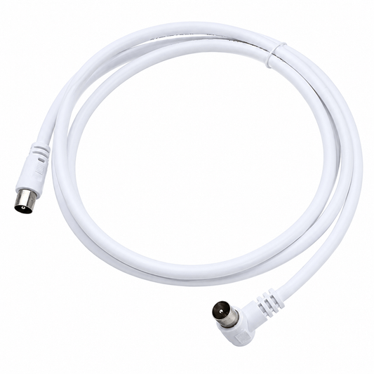 Generic Antenna Right Angle Plug White TV Antenna Cable Flylead Cord Coax Lead PAL Male 1M