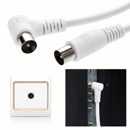 Generic Antenna Right Angle Plug White TV Antenna Cable Flylead Cord Coax Lead PAL Male 1M