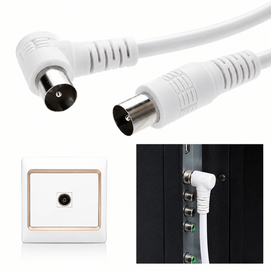 Generic Antenna Right Angle Plug White TV Antenna Cable Flylead Cord Coax Lead PAL Male 1M