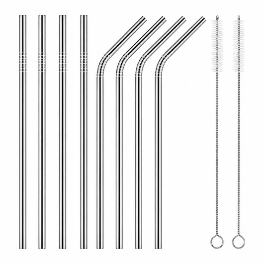 Generic Drinking straw 10pc Stainless Steel Metal Drinking Straw Straight Bend Reusable Washable Brush