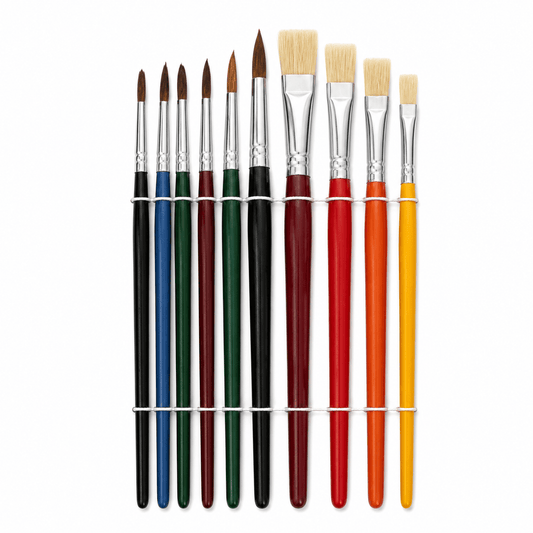 Generic Paint brush 10x Flat Paint Brush Sizes Set Bristle Canvas Preparation Oil Acrylic Watercolor