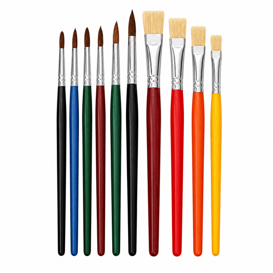 Generic Paint brush 10x Flat Paint Brush Sizes Set Bristle Canvas Preparation Oil Acrylic Watercolor
