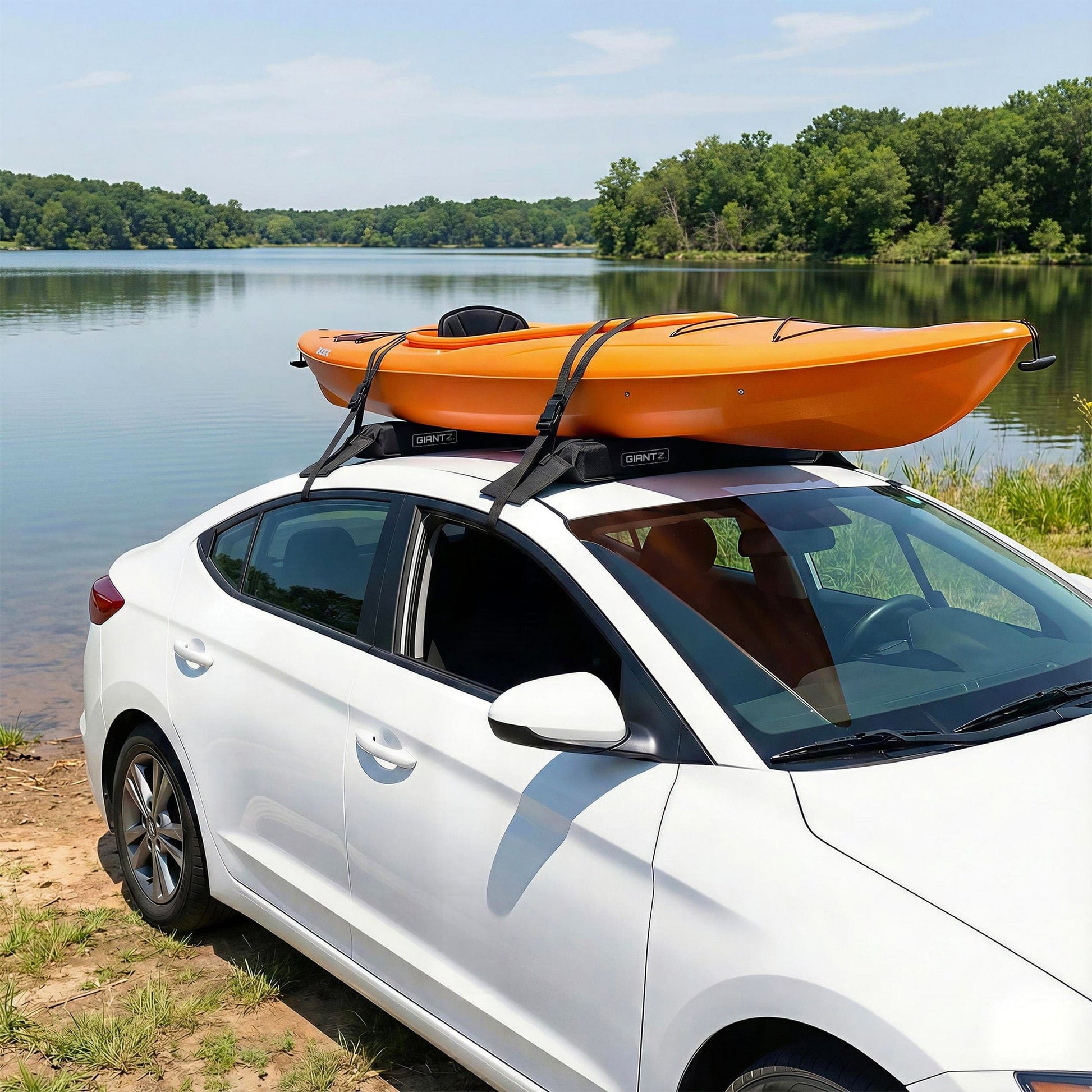 Giantz Auto Accessories > Auto Accessories Others > Cross Bar GIANTZ Kayak Roof Rack for Car, Universal Soft Roof Rack Pads for Surfboard SUP Canoe, Roof Bars for SUV Sedan without Side Rails, Portable Cross Bars with 4.5m Tie Down Straps & Ropes, 80kg Capacity