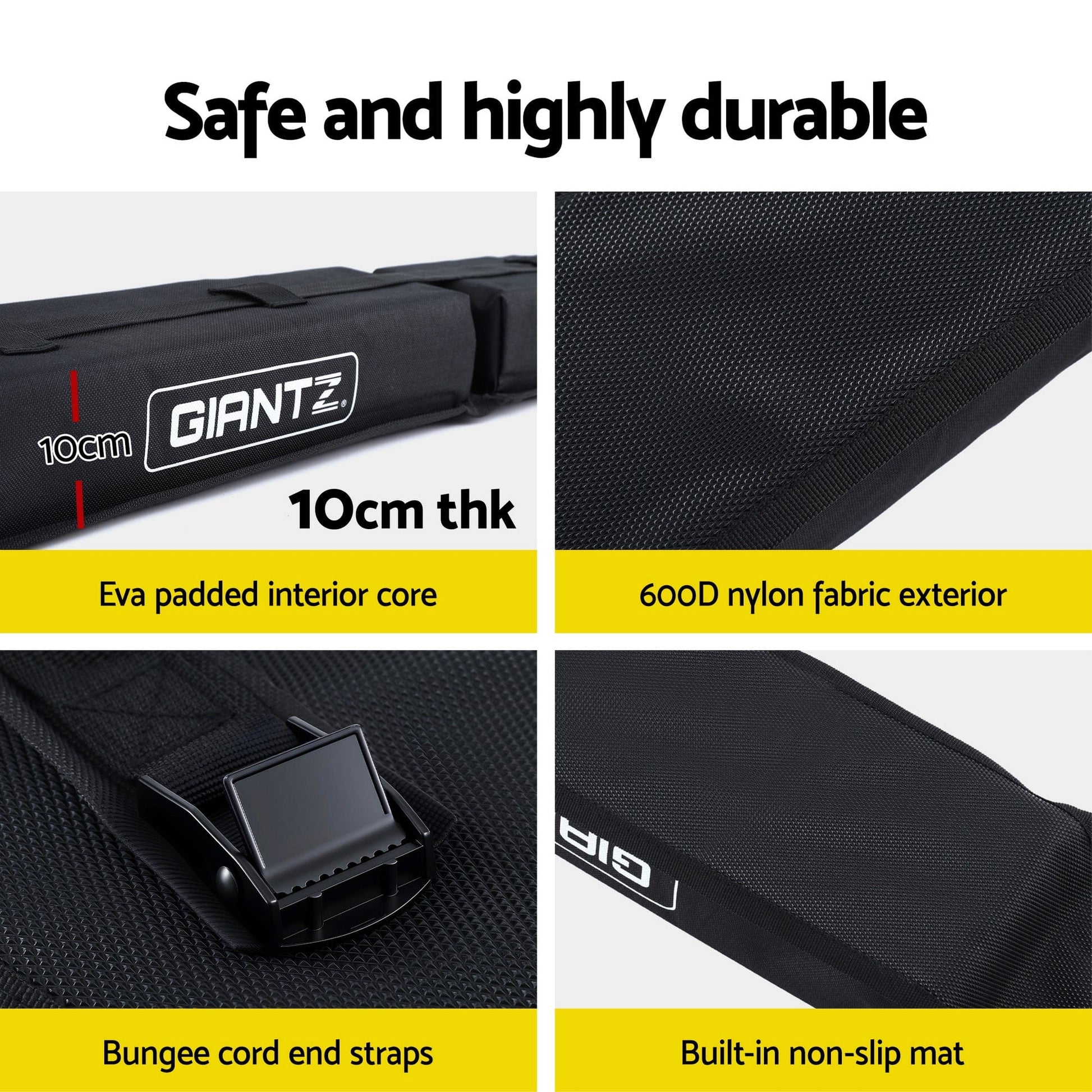 Giantz Auto Accessories > Auto Accessories Others > Cross Bar GIANTZ Kayak Roof Rack for Car, Universal Soft Roof Rack Pads for Surfboard SUP Canoe, Roof Bars for SUV Sedan without Side Rails, Portable Cross Bars with 4.5m Tie Down Straps & Ropes, 80kg Capacity