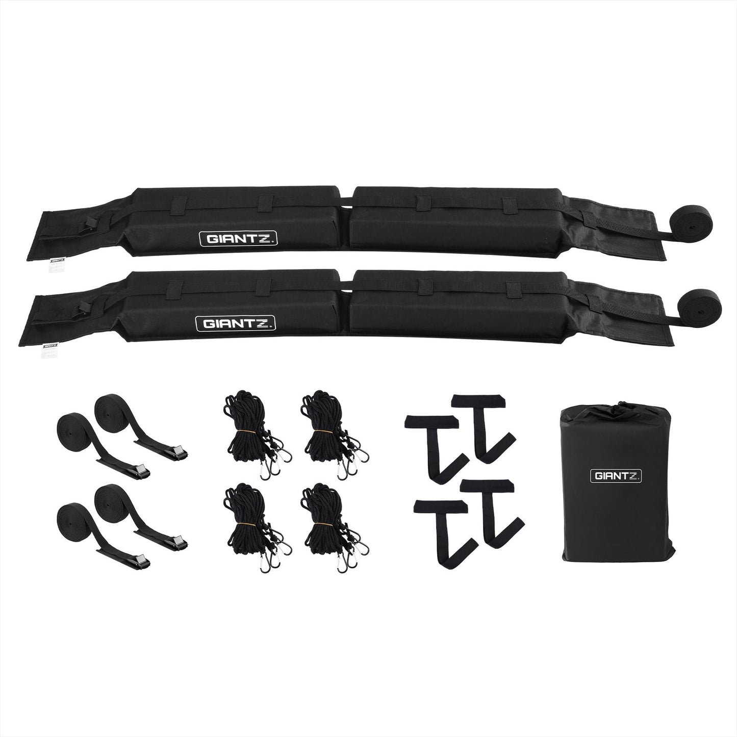 Giantz Auto Accessories > Auto Accessories Others > Cross Bar GIANTZ Kayak Roof Rack for Car, Universal Soft Roof Rack Pads for Surfboard SUP Canoe, Roof Bars for SUV Sedan without Side Rails, Portable Cross Bars with 4.5m Tie Down Straps & Ropes, 80kg Capacity