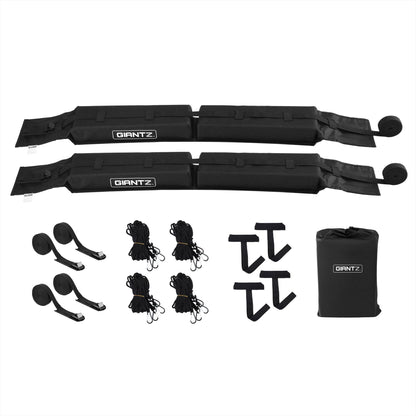 Giantz Auto Accessories > Auto Accessories Others > Cross Bar GIANTZ Kayak Roof Rack for Car, Universal Soft Roof Rack Pads for Surfboard SUP Canoe, Roof Bars for SUV Sedan without Side Rails, Portable Cross Bars with 4.5m Tie Down Straps & Ropes, 80kg Capacity