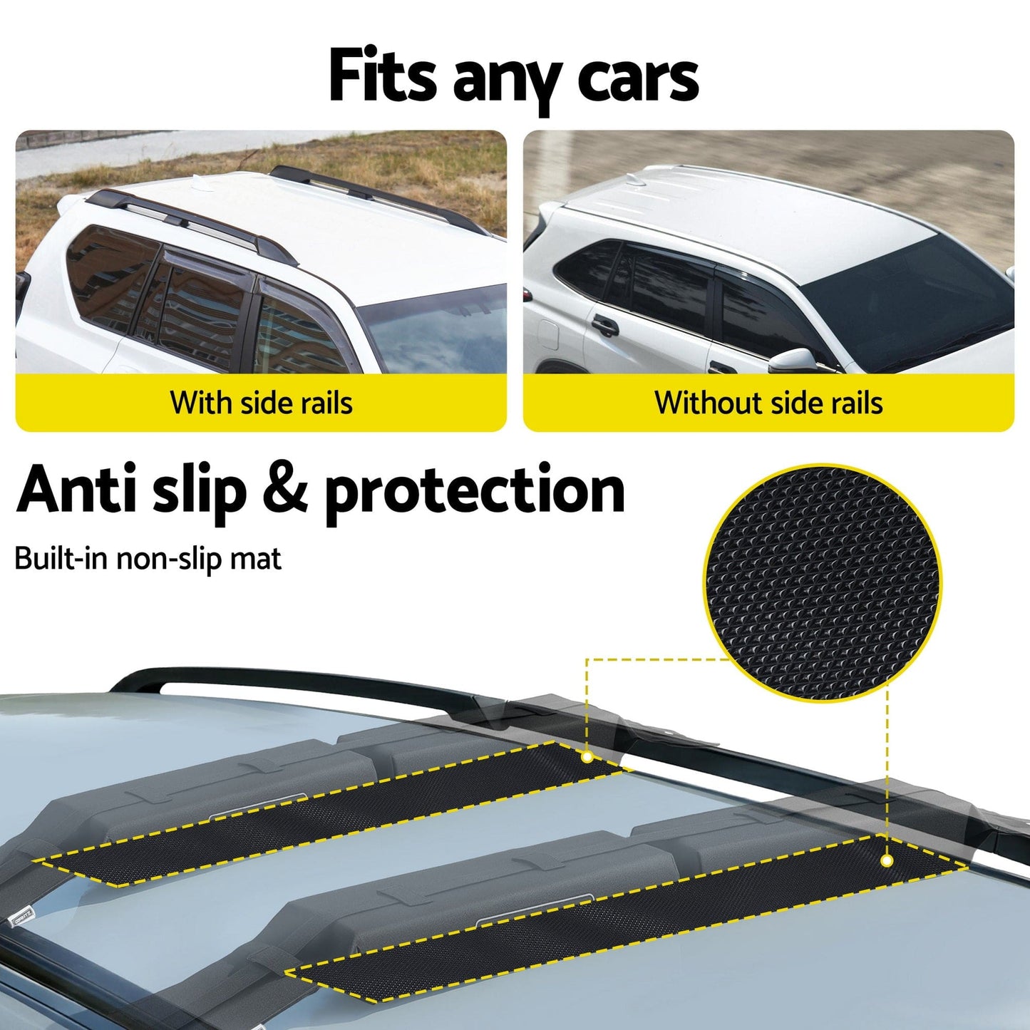 Giantz Auto Accessories > Auto Accessories Others > Cross Bar GIANTZ Kayak Roof Rack for Car, Universal Soft Roof Rack Pads for Surfboard SUP Canoe, Roof Bars for SUV Sedan without Side Rails, Portable Cross Bars with 4.5m Tie Down Straps & Ropes, 80kg Capacity