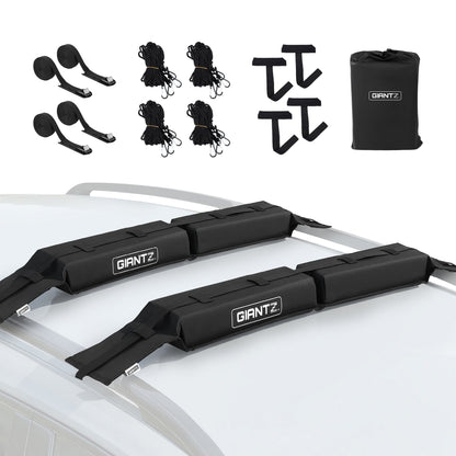 Giantz Auto Accessories > Auto Accessories Others > Cross Bar GIANTZ Kayak Roof Rack for Car, Universal Soft Roof Rack Pads for Surfboard SUP Canoe, Roof Bars for SUV Sedan without Side Rails, Portable Cross Bars with 4.5m Tie Down Straps & Ropes, 80kg Capacity