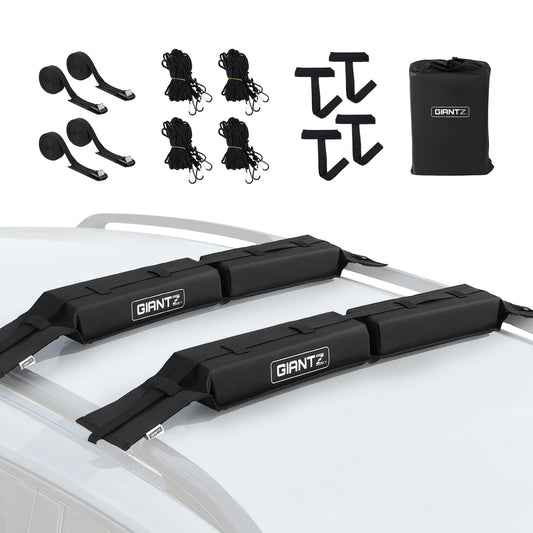 Giantz Auto Accessories > Auto Accessories Others > Cross Bar GIANTZ Kayak Roof Rack for Car, Universal Soft Roof Rack Pads for Surfboard SUP Canoe, Roof Bars for SUV Sedan without Side Rails, Portable Cross Bars with 4.5m Tie Down Straps & Ropes, 80kg Capacity