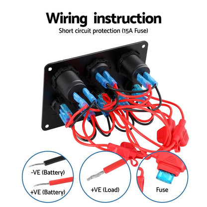 Giantz Baby & Kids > Ride On Cars, Go-karts & Bikes > Ride On Cars Giantz 5 Gang 12V Switch Panel For Car Boat Marine USB ON-OFF LED Rocker Toggle