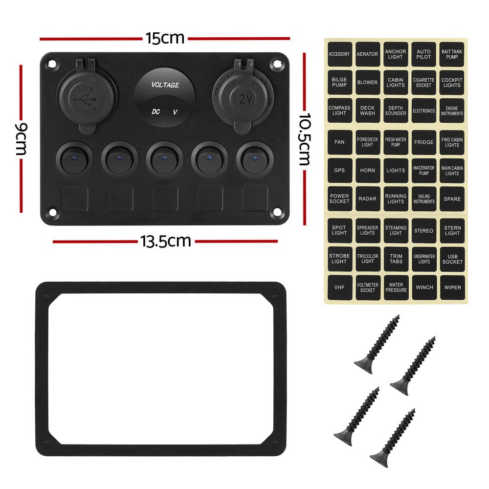 Giantz Baby & Kids > Ride On Cars, Go-karts & Bikes > Ride On Cars Giantz 5 Gang 12V Switch Panel For Car Boat Marine USB ON-OFF LED Rocker Toggle