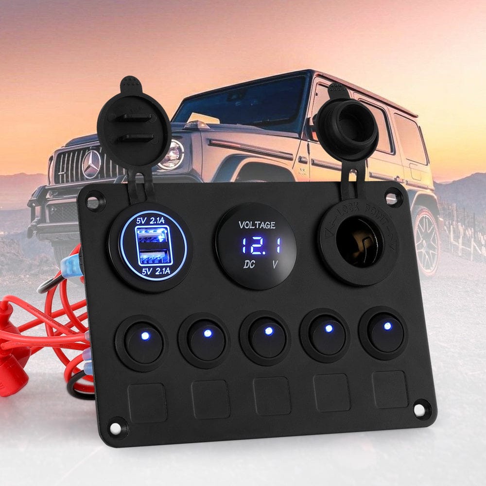 Giantz Baby & Kids > Ride On Cars, Go-karts & Bikes > Ride On Cars Giantz 5 Gang 12V Switch Panel For Car Boat Marine USB ON-OFF LED Rocker Toggle