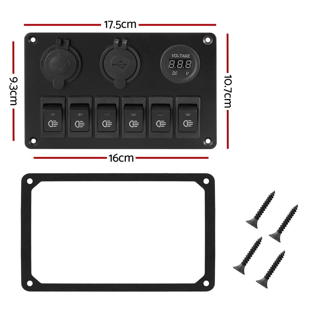 Giantz Baby & Kids > Ride On Cars, Go-karts & Bikes > Ride On Cars Giantz 6 Gang 12V Switch Panel For Car Boat Marine USB ON-OFF LED Rocker Toggle