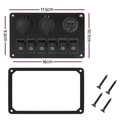 Giantz Baby & Kids > Ride On Cars, Go-karts & Bikes > Ride On Cars Giantz 6 Gang 12V Switch Panel For Car Boat Marine USB ON-OFF LED Rocker Toggle