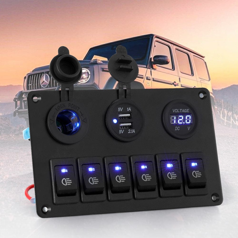 Giantz Baby & Kids > Ride On Cars, Go-karts & Bikes > Ride On Cars Giantz 6 Gang 12V Switch Panel For Car Boat Marine USB ON-OFF LED Rocker Toggle