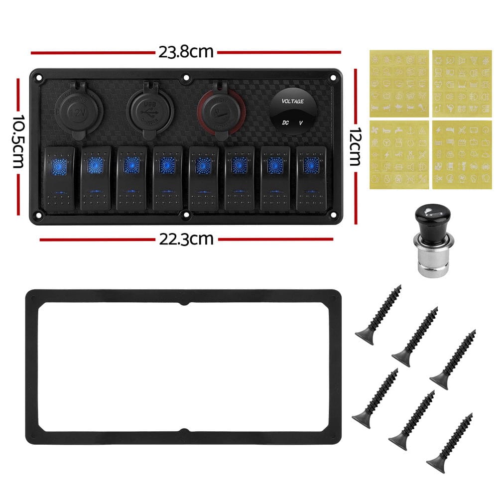 Giantz Baby & Kids > Ride On Cars, Go-karts & Bikes > Ride On Cars Giantz 8 Gang 12V Switch Panel For Car Boat Marine USB ON-OFF LED Rocker Toggle