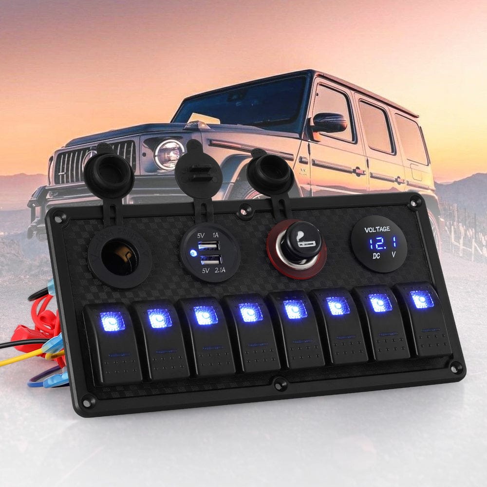 Giantz Baby & Kids > Ride On Cars, Go-karts & Bikes > Ride On Cars Giantz 8 Gang 12V Switch Panel For Car Boat Marine USB ON-OFF LED Rocker Toggle