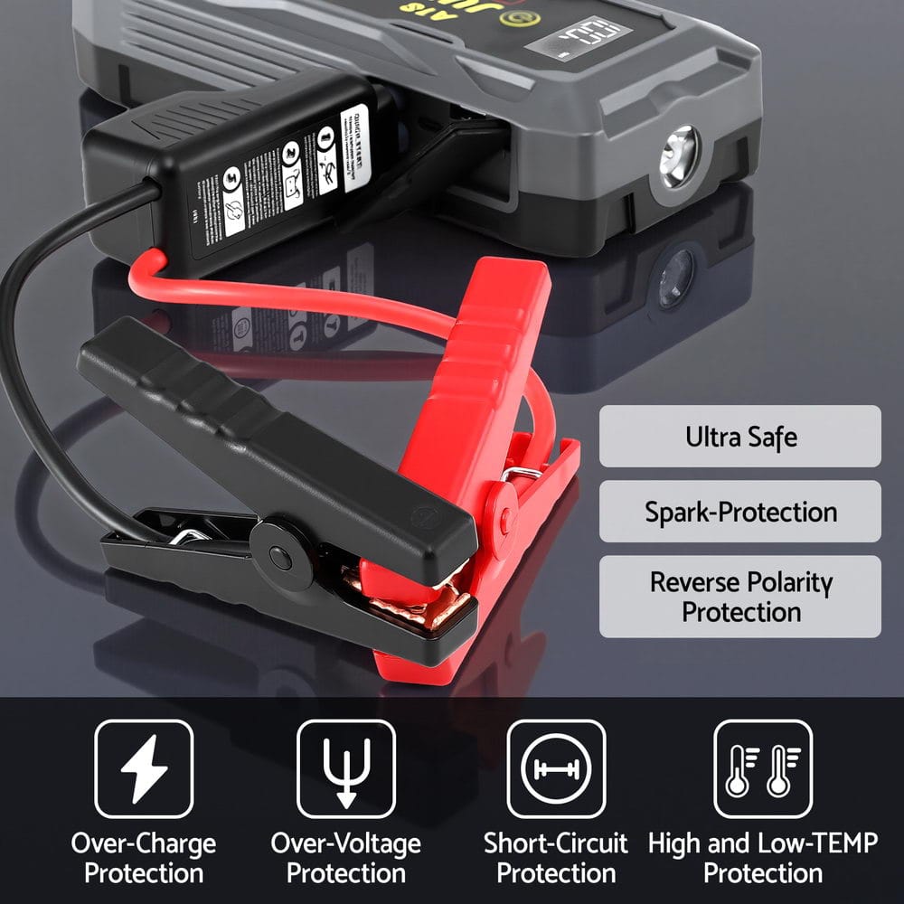 Giantz Electronics > Battery Chargers & Power > Power Banks & Chargers Giantz 2000A Portable Car Jump Starter 12V Lithium Battery Booster Pack Power Bank & Jumper Cables