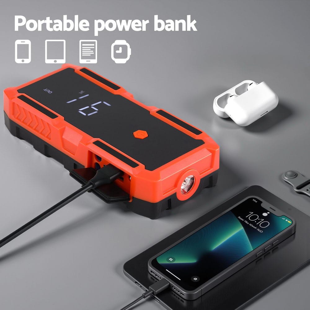 Giantz Electronics > Battery Chargers & Power > Power Banks & Chargers Giantz 3000A Portable Car Jump Starter 12V Lithium Battery Booster Pack Power Bank & Jumper Cables
