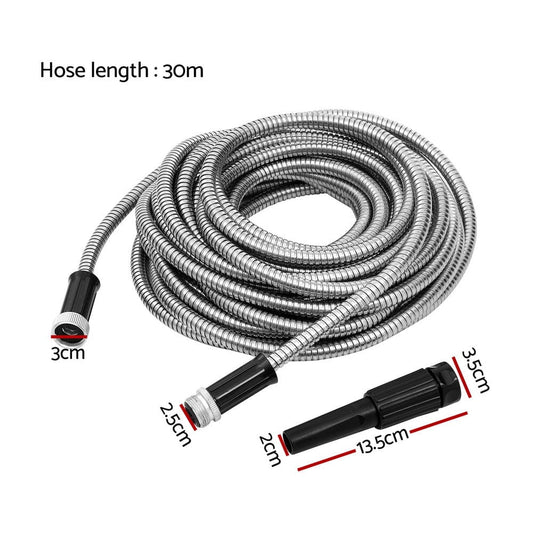Giantz Home & Garden > Garden Tools > Garden Hoses Giantz Water Hose Stainless Steel 30M with Spray Nozzle