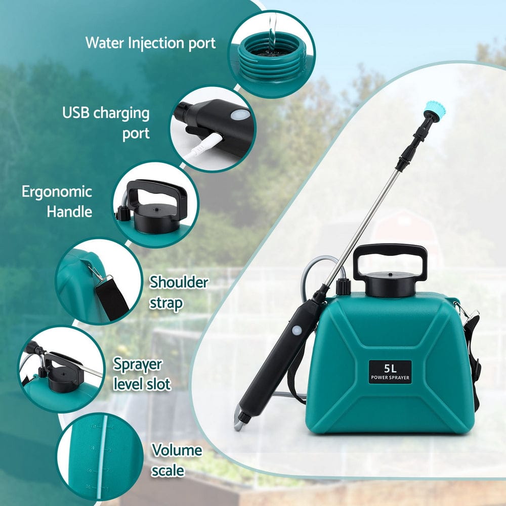 Giantz Home & Garden > Garden Tools > Herbicides Giantz Weed Sprayer Garden Sprayer USB Charging Electric Shoulder Sprayer 5L