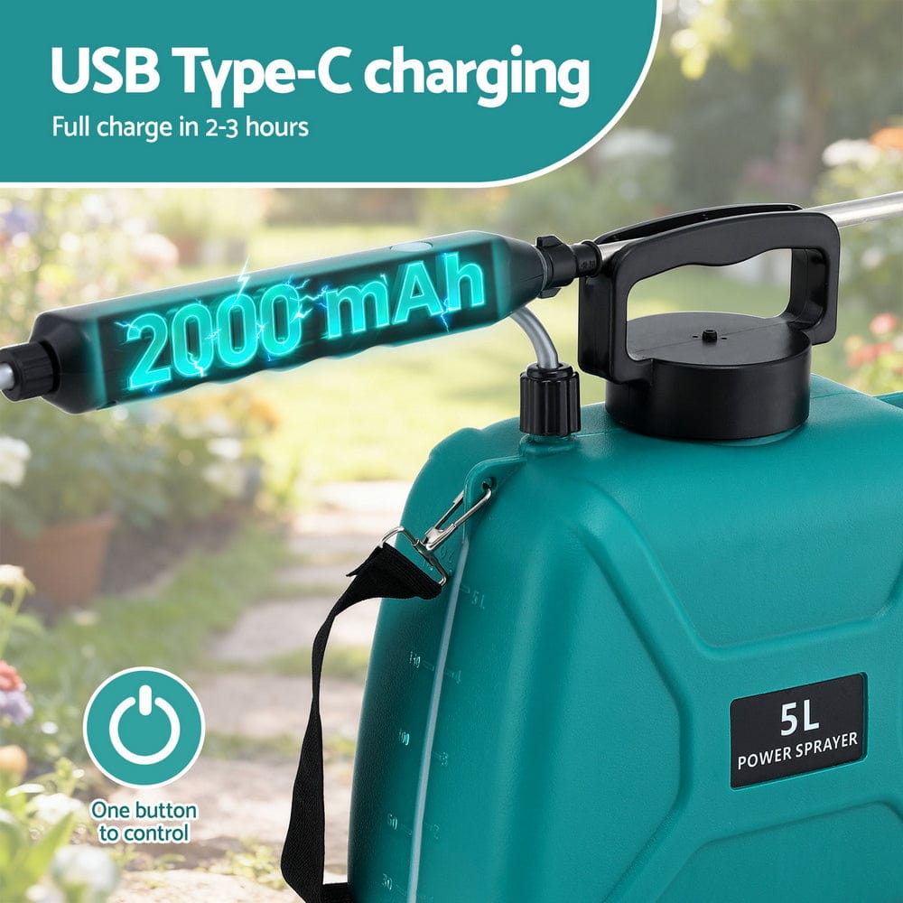 Giantz Home & Garden > Garden Tools > Herbicides Giantz Weed Sprayer Garden Sprayer USB Charging Electric Shoulder Sprayer 5L