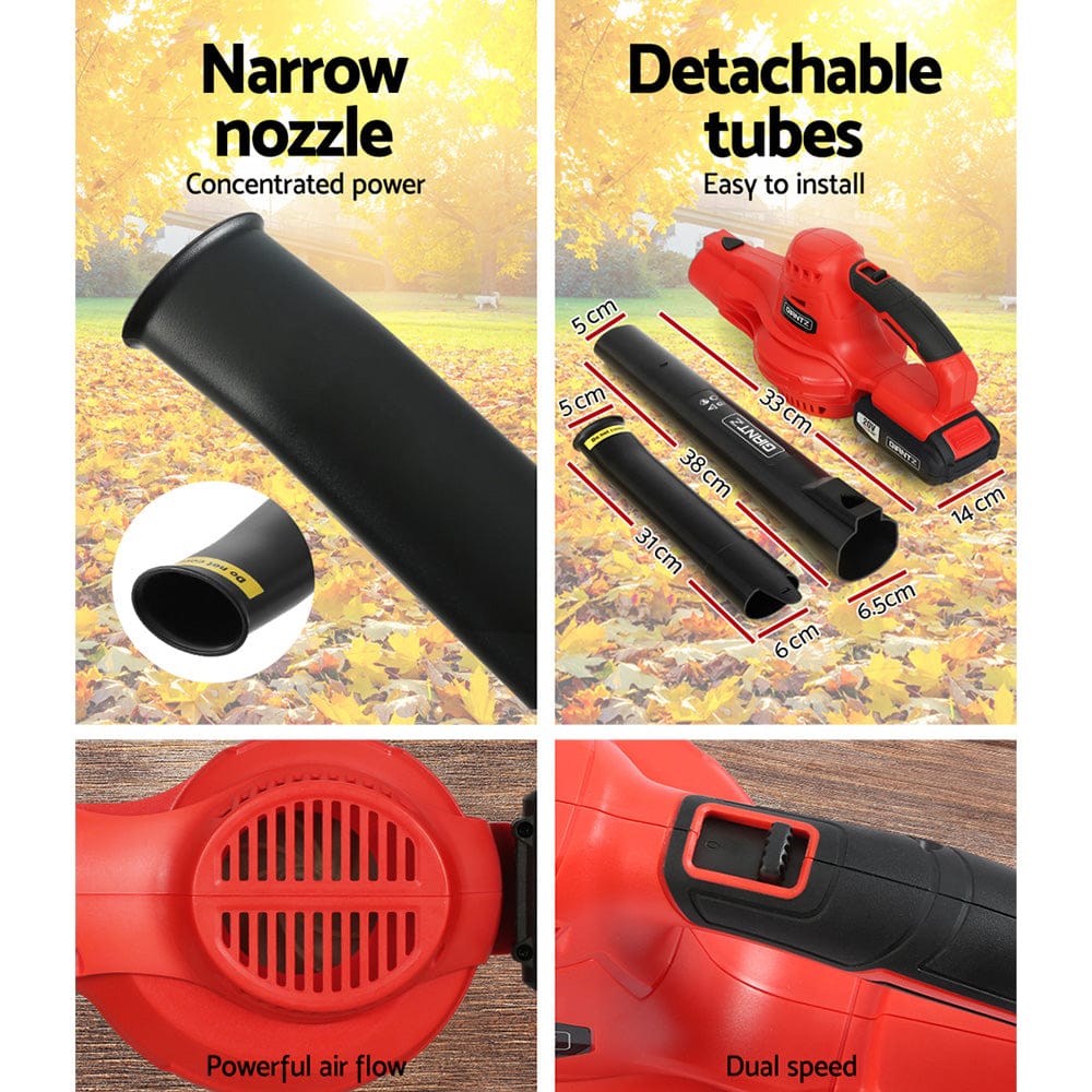Giantz Home & Garden > Garden Tools > Leaf Blowers Giantz 20V Cordless Leaf Blower Garden Lithium Battery Electric Nozzles 2-Speed