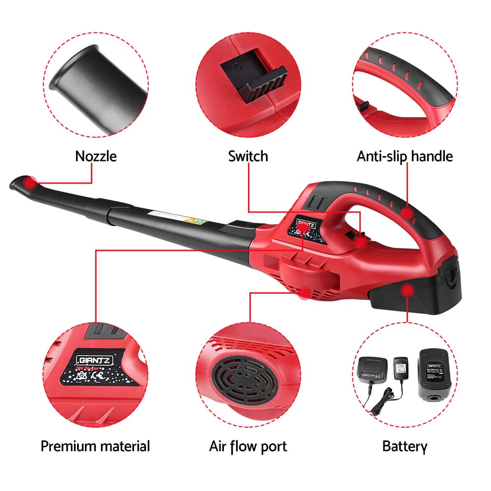 Giantz Home & Garden > Garden Tools > Leaf Blowers Giantz 20V Cordless Leaf Blower Garden Lithium Electric Battery Nozzles 2-Speed