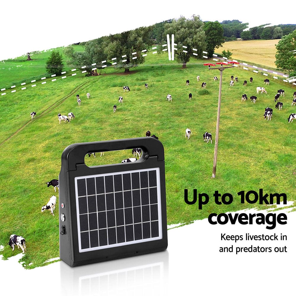Giantz Home & Garden > Gate Openers > Fence & Gate Accessories Giantz 10km Electric Fence Energiser Solar Energizer Charger Farm Animal 0.3J