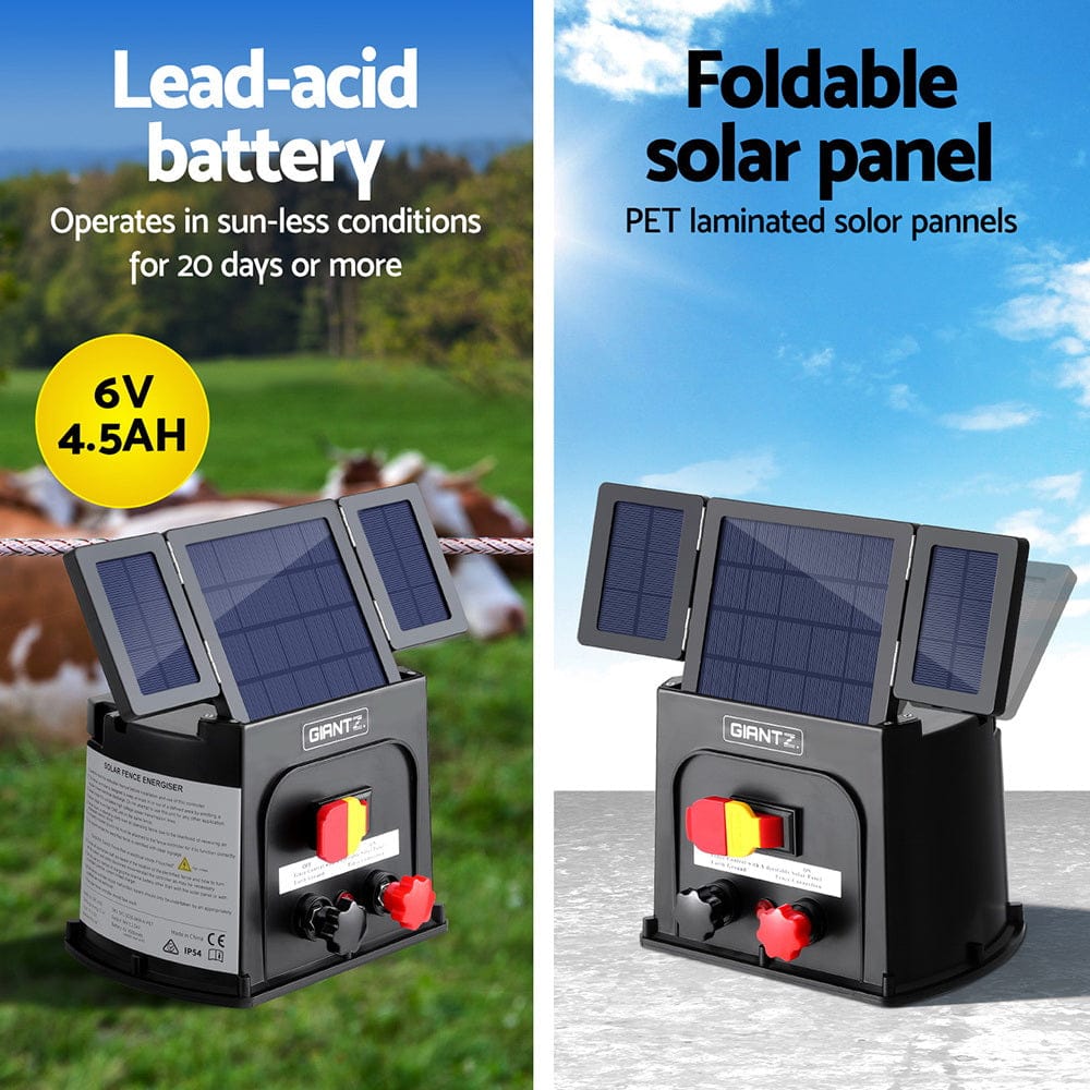 Giantz Home & Garden > Gate Openers > Fence & Gate Accessories Giantz 5km Electric Fence Energiser PET Solar Energizer 0.15J
