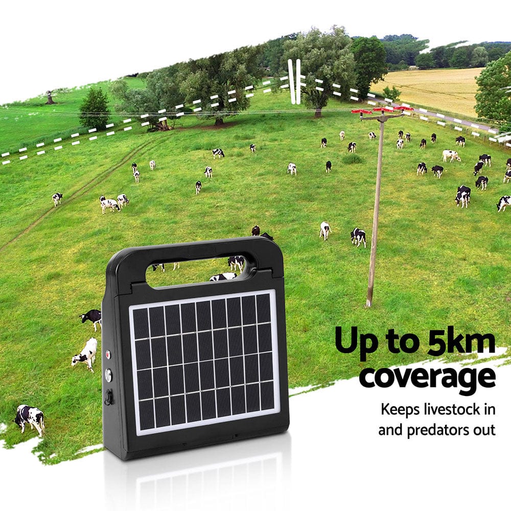 Giantz Home & Garden > Gate Openers > Fence & Gate Accessories Giantz 5km Electric Fence Energiser Solar Energizer Charger Farm Animal 0.15J