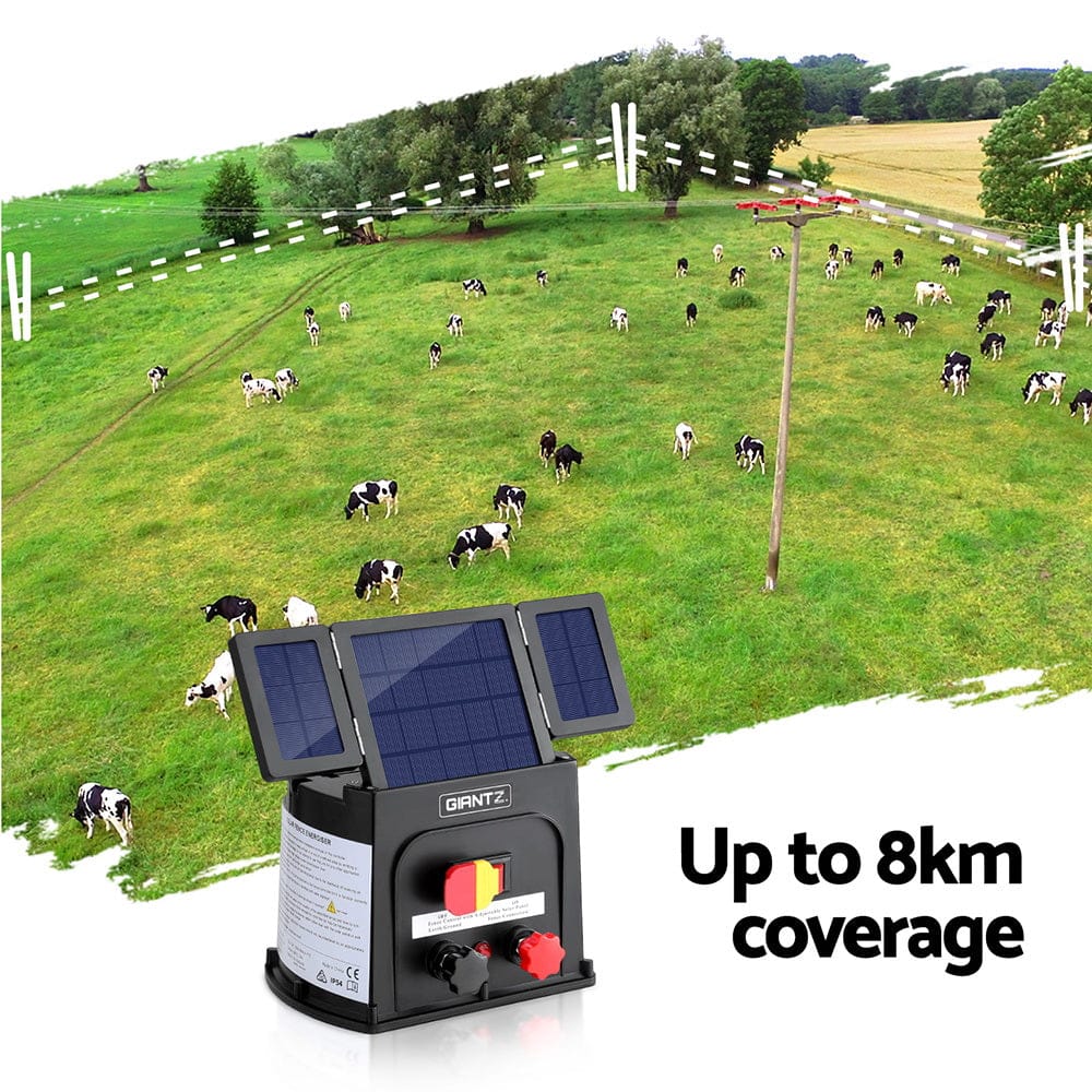 Giantz Home & Garden > Gate Openers > Fence & Gate Accessories Giantz 8km Electric Fence Energiser PET Solar Energizer 0.3J
