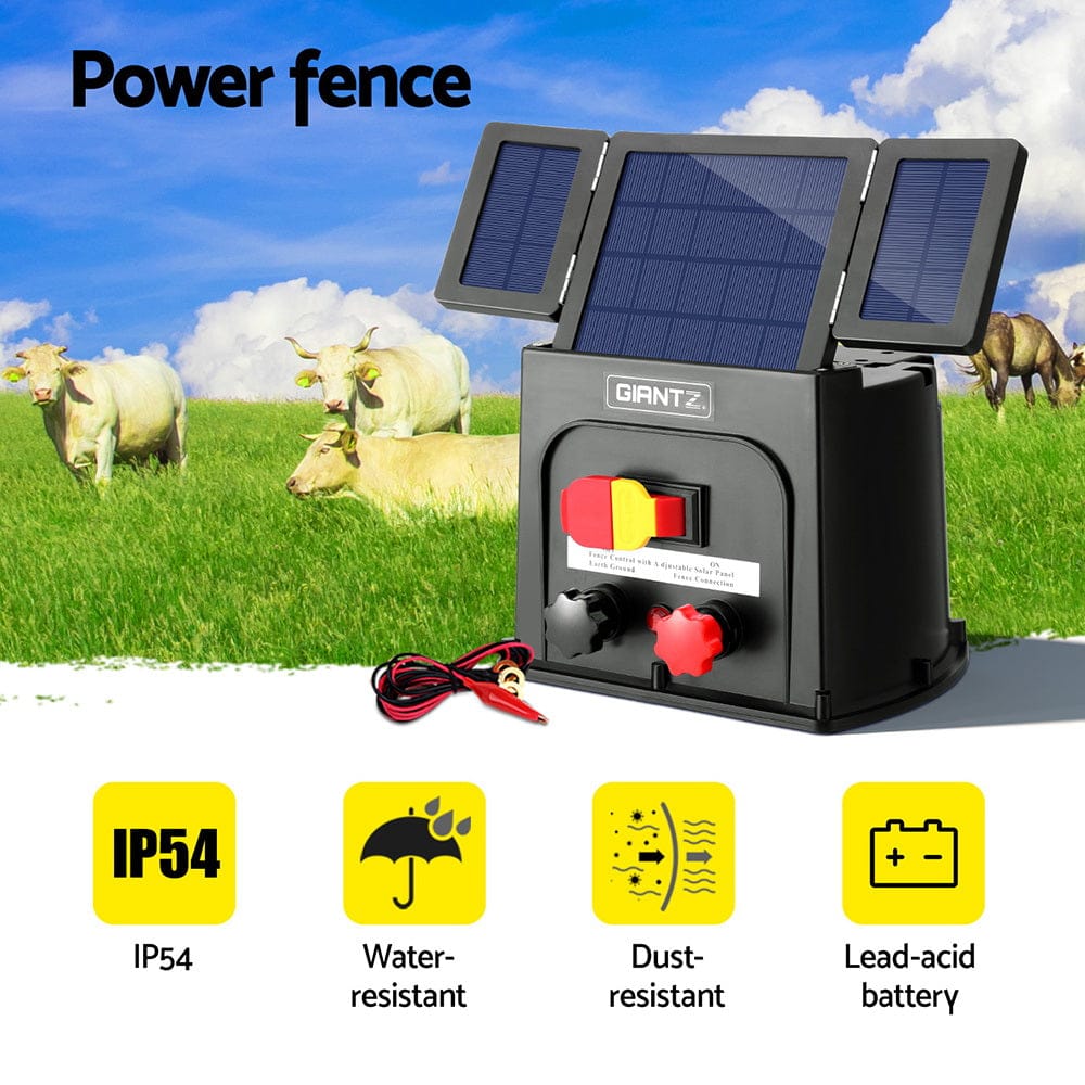 Giantz Home & Garden > Gate Openers > Fence & Gate Accessories Giantz 8km Electric Fence Energiser PET Solar Energizer 0.3J