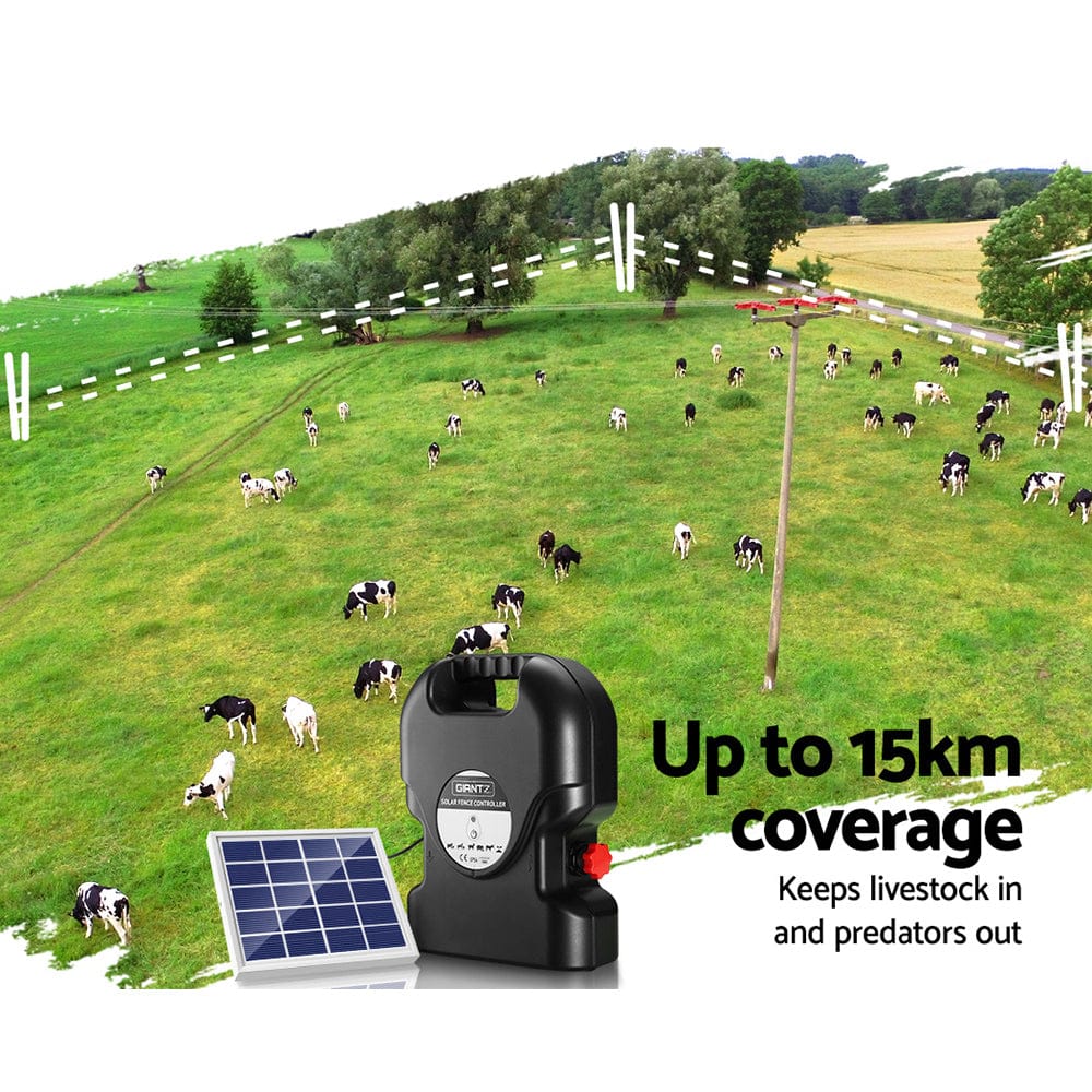 Giantz Home & Garden > Gate Openers > Fence & Gate Accessories Giantz Fence Energiser 15KM Solar Powered 0.8J Electric