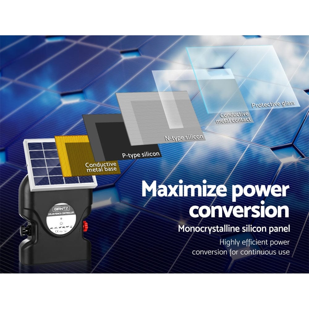 Giantz Home & Garden > Gate Openers > Fence & Gate Accessories Giantz Fence Energiser 15KM Solar Powered 0.8J Electric