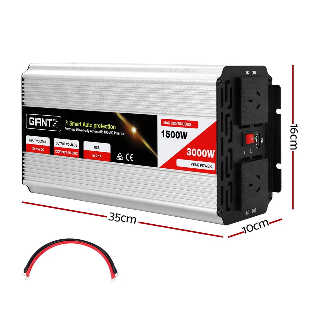 Giantz Outdoor Recreation > Camping > Batteries & Generators Giantz 1500W Puresine Wave DC-AC Power Inverter